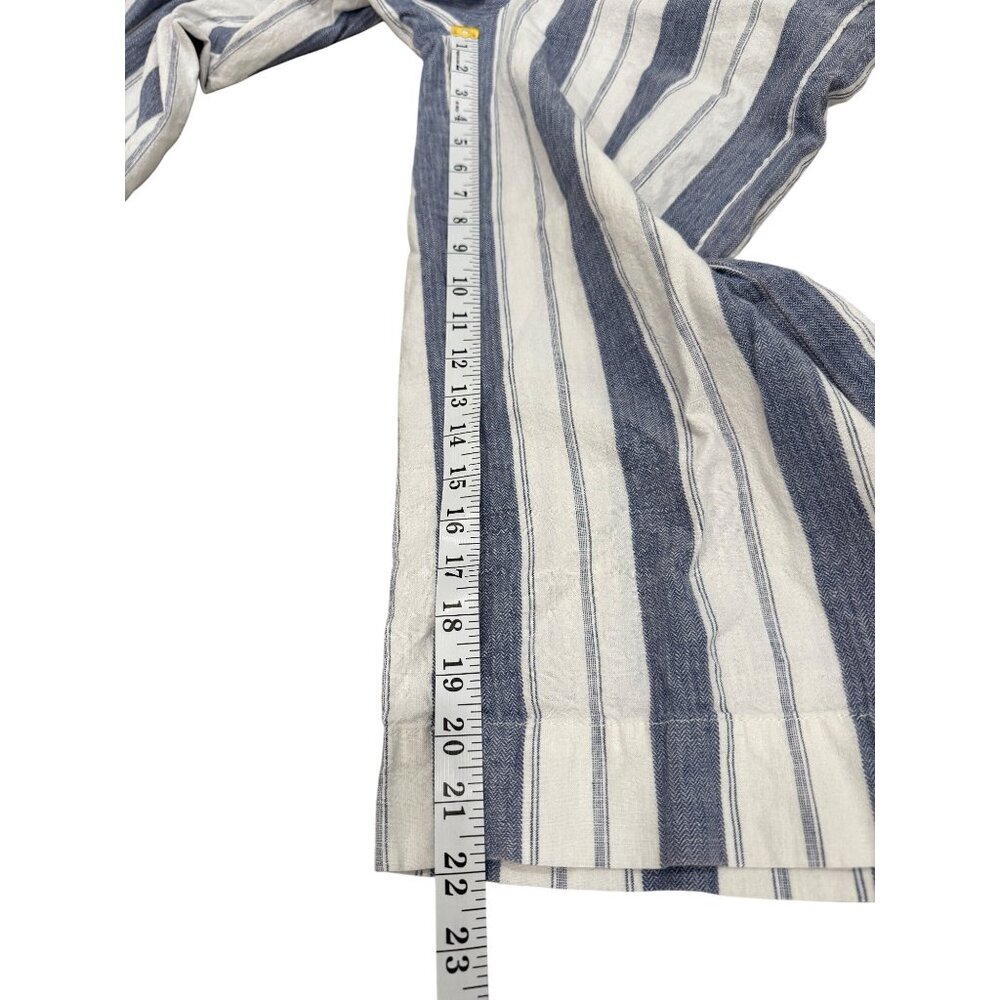 Madewell Womens Size L Striped Wide-Leg Cropped Pants Linen Blend Blue White - Picture 5 of 7